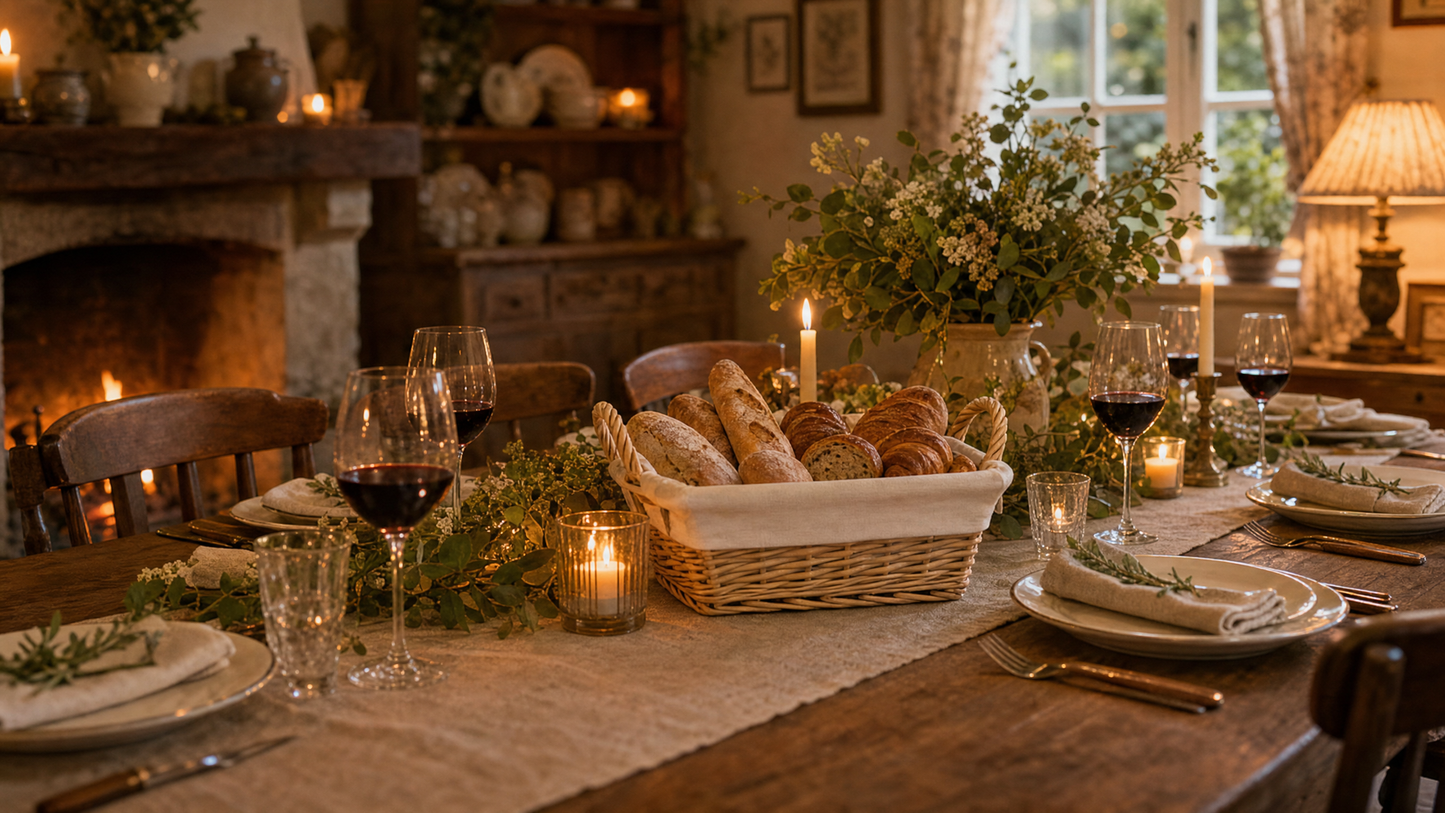 French Rustic Woven Bread Basket with Linen Liner – Handwoven Rattan Storage & Serving Basket