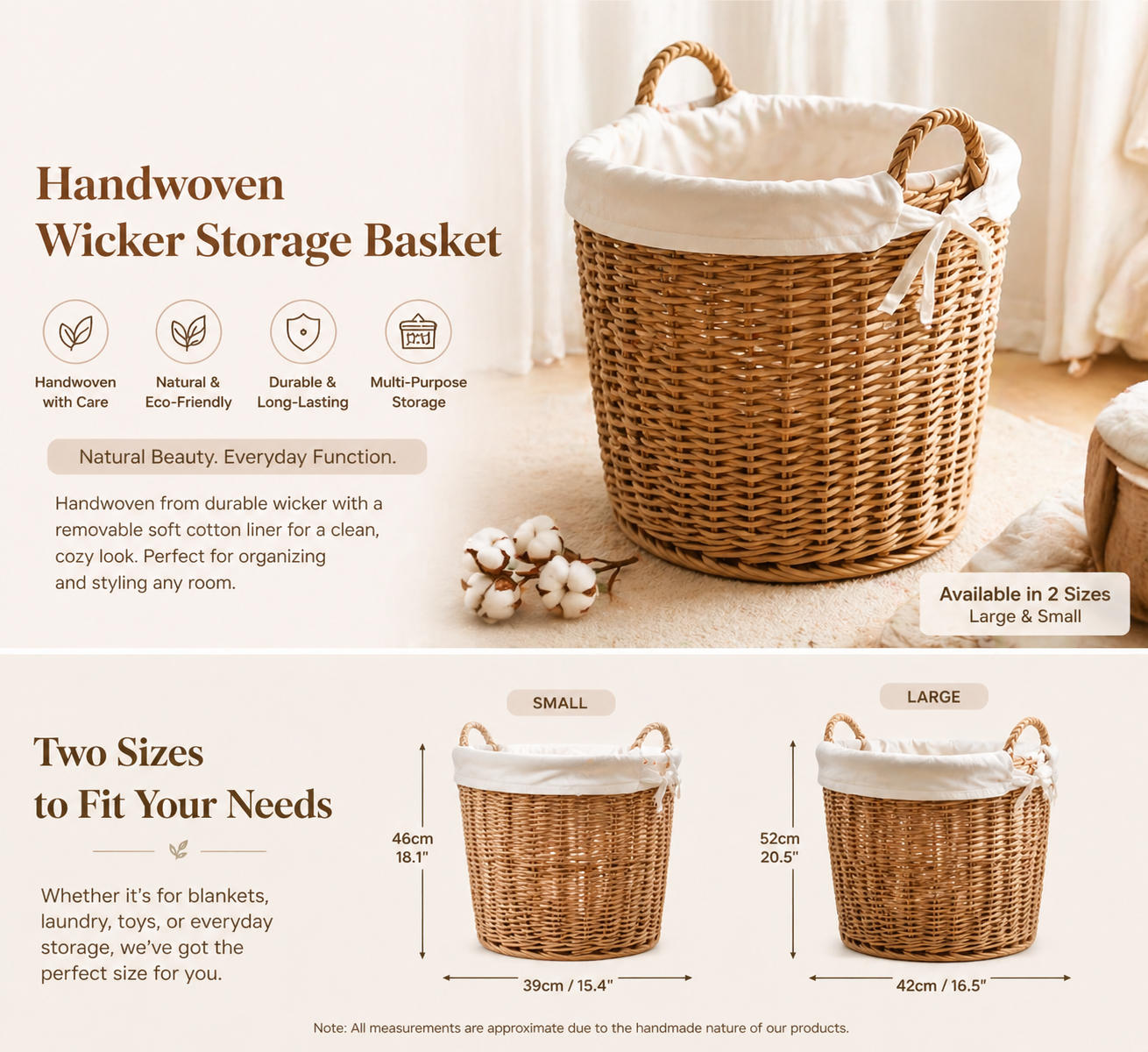 Willow-woven storage basket, laundry basket, decorative basket, handwoven
