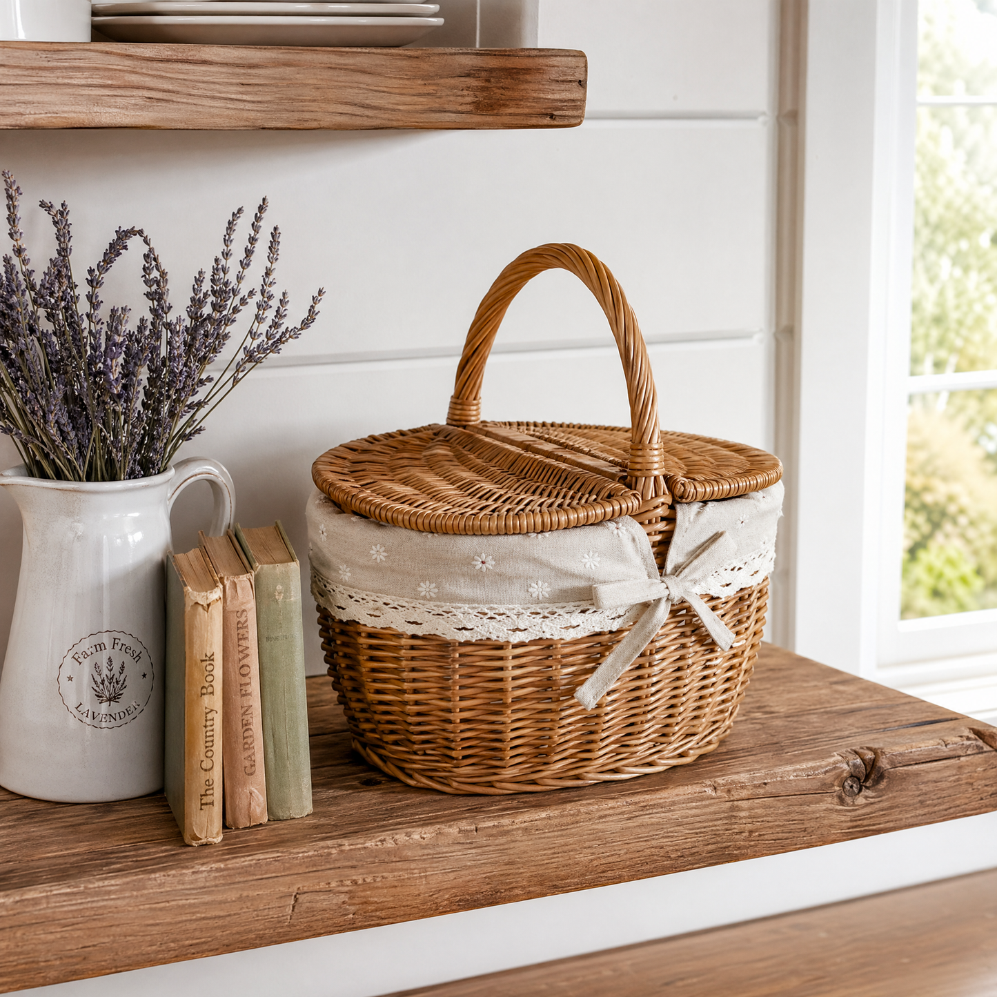 Handwoven Willow Picnic Basket with Lid
