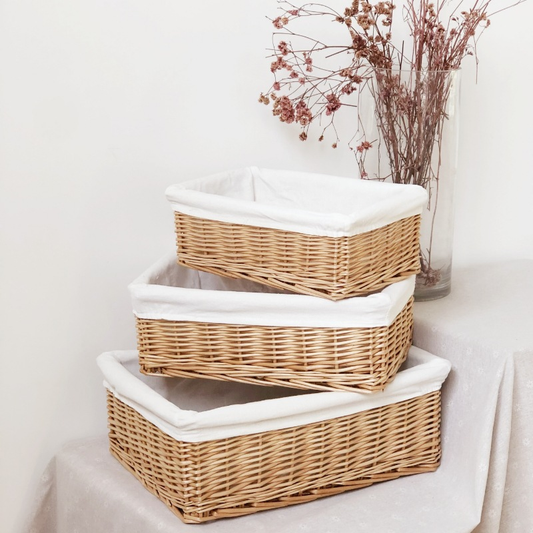 Natural-Colored Woven Rattan Desktop Organizer Basket, Japanese-Style Cabinet Storage Basket, Children's Toy Basket, Toy Storage Basket